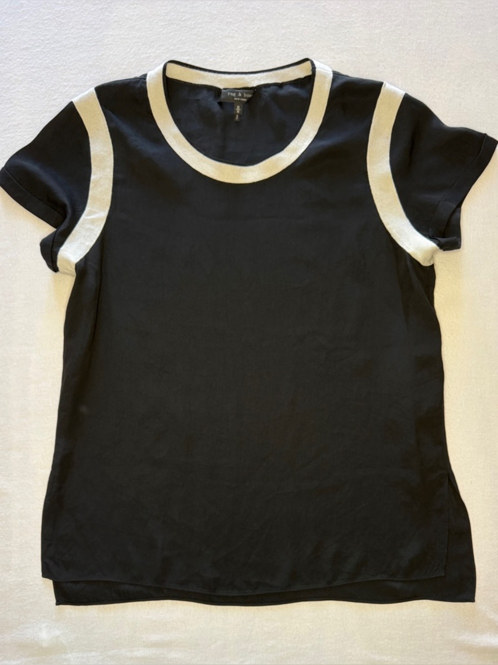 Rag & Bone Black Magda Short Sleeve Top